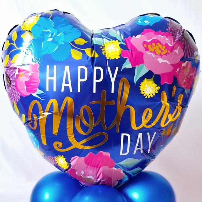 Mother's Day Balloons - Electric Blue Foil Balloon with Pink, Blue and Yellow Floral Design - Image 2
